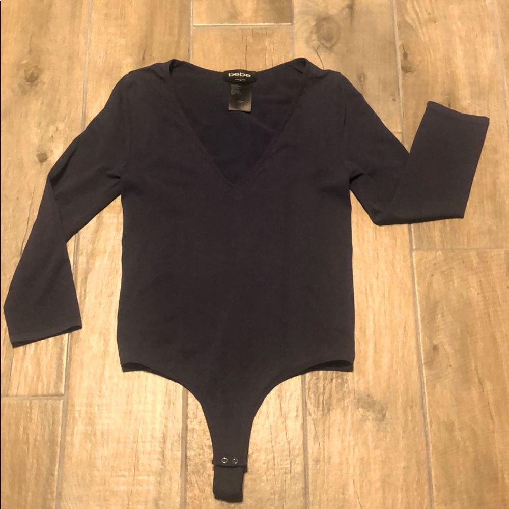 BEBE navy blue body suit fitted V-neck summer